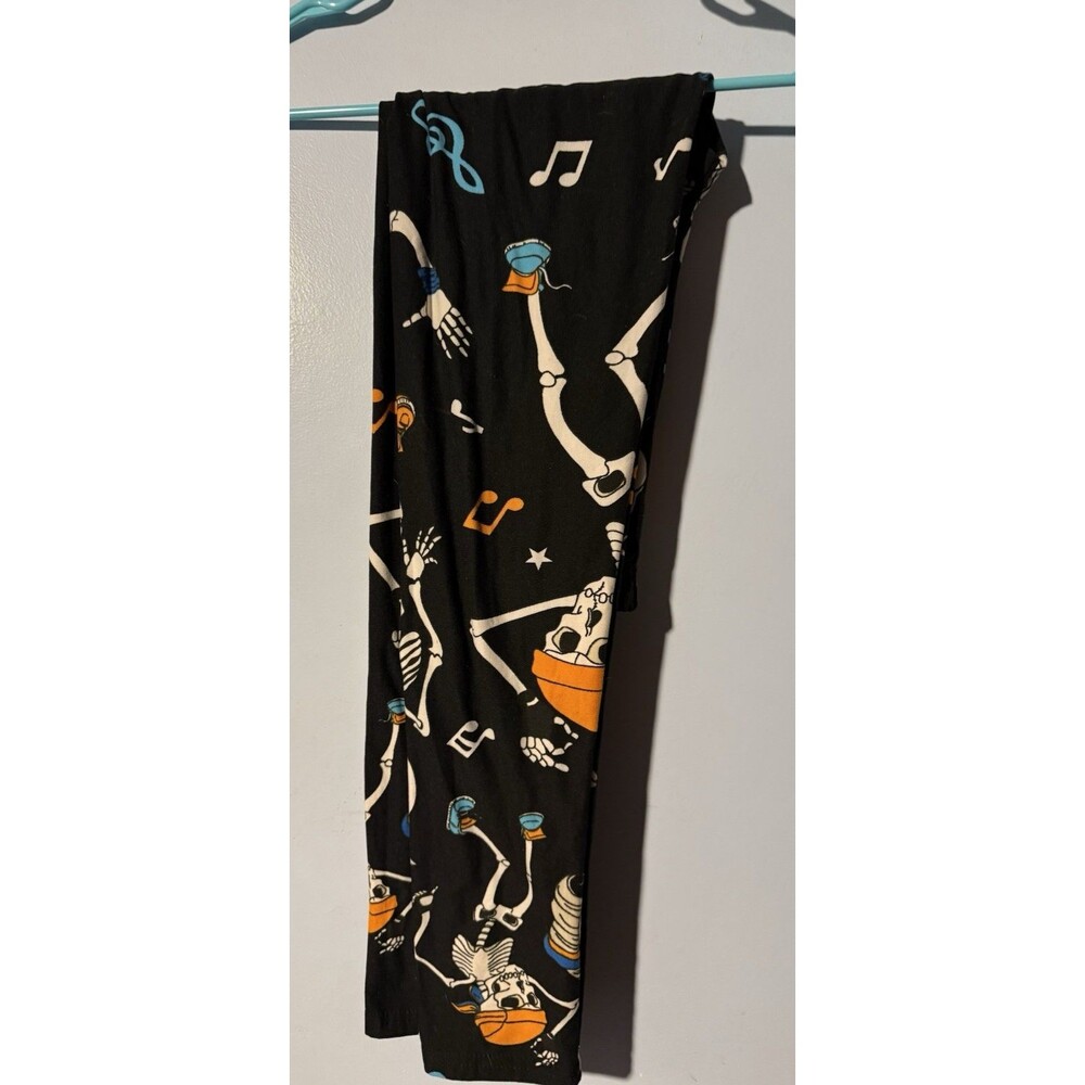 Women's OS Skeleton Leggings Rock N Roll Halloween Black Stretch EUC